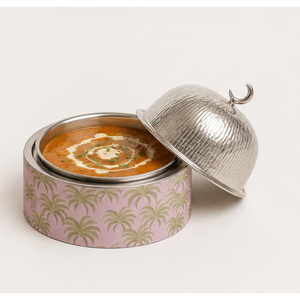 Casserole de luxe en acier inoxydable de style arabe avec motif palmier et poignée en forme de croissant de lune, chauffe-plat isolé - Product Image 4