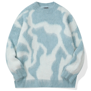 Custom OEM ODM Men Mohair Sweater Oversized Jacquard Knit Pullover Crew Neck Fuzzy Winter Jumper - Product Image 4
