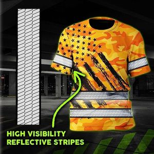 Skull High Visibility Shirt Men Reflective Safety Shirts Flag Custom Name Workwear Runners, <b>Walkers</b> Patriotic Safety Shirts - Product Image 4