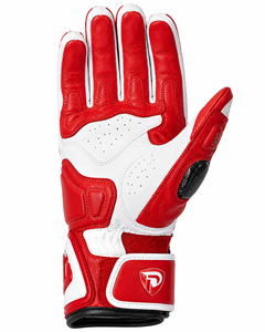 Gants de moto en cuir rouge et blanc personnalisés Dumela, sportifs, à doigts complets, longueur poignet, respirants, non doublés, écologiques, quatre saisons - Product Image 3