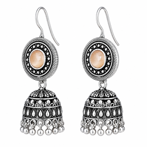 Pendientes Jhumka de Piedra de Durazno Oxidada, Joyería Tribal Boho India, Pendientes Étnicos Hechos a Mano para Mujer - Product Image 4