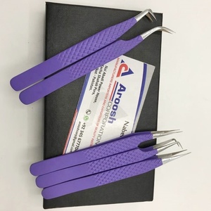 En gros Professionnel Solide En Acier Inoxydable Diamant Grip Extension De Cils Pince À Épiler Logo Personnalisé Violet Enduit Pince À Épiler - Product Image 1