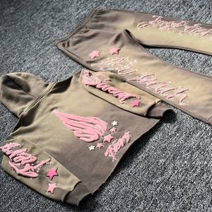 Haute Qualité Lavage À L'acide Vintage Évasé Survêtements Ensemble XL Taille À Capuche Sweatspants avec Logo Plus La Taille Ac Sweatsuitid Acid Wash - Product Image 4