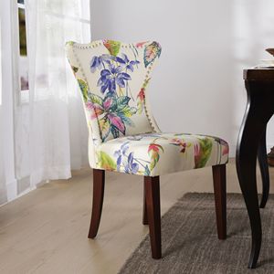 Poltrona Decorativa Paradise Off-White con Stampa Floreale in Tessuto per Soggiorno - Product Image 1
