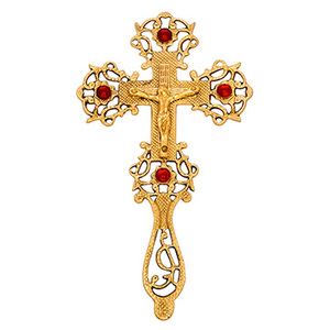 Cruz de pared de latón con piedra |   Crucifijo Católico Ornamentado con Piedras Rojas – DOUBLE VEE EXPORTS - Product Image 1