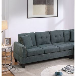 Set Divano Sezionale 2 Pezzi Nero Cenere con Chaise Longue LAF & RAF, Divano Trapuntato con Borchie in Velluto, Arredamento Soggiorno - Product Image 2