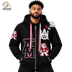 Sweat à capuche zippé noir pour homme avec imprimé lettres A&M et logo Bulldog – Coupe décontractée, respirant, idéal pour l'automne |   Coupe classique |   Design - Product Image 4