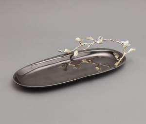 Plateau de service décoratif en métal d'acier inoxydable de conception moderne conception de branche en métal d'or - Product Image 1