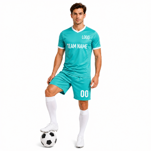 Men's <b>Light</b> Blue Soccer Jersey Set V-<b>Neck</b> Short Sleeve Football Uniform Custom Team Name Logo Quick Dry - Product Image 5