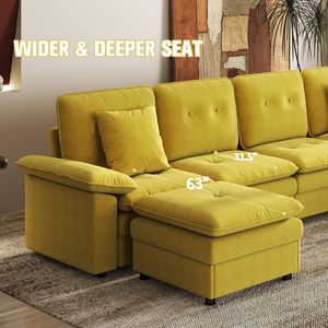 Canapé modulaire beige W PPL avec ottoman mobile, assise profonde confortable, canapé nuage pour salon, bureau, appartement - Product Image 4