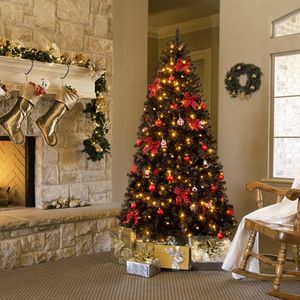 7.5 FT <b>Hinged</b> Xmas Pine Tree DIY 350 Warm White LED <b>Lights</b> Artificial Christmas Tree Tree Skirt Ornament for Holiday Decorations - Product Image 1