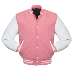 PINK VARSITY HOODIE LETTERMAN WOOL&REAL LEATHER <b>JACKET</b> with Classic Button - Product Image 3