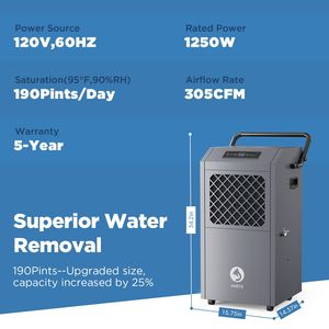 Déshumidificateur commercial 190 pintes avec minuterie 24h et pompe intégrée pour sous-sols, garages et chantiers - Product Image 3