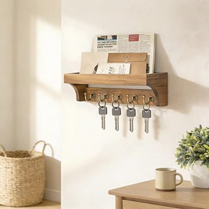Wooden <b>Key</b> Holder With Mail Storage <b>Wall</b> Mounted <b>Hooks</b> Ideal For Entryway Stylish Home Decor And Space Saving Solution - Product Image 3