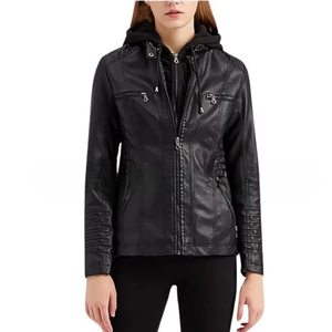 แจ็คเก็ตหนังเทียมสไตล์ไบค์เกอร์สีดำสุดฮิตสำหรับผู้หญิงไซส์พลัส พร้อมซิปและฮู้ด ขายดีมากจาก MotoCollection - Product Image 3