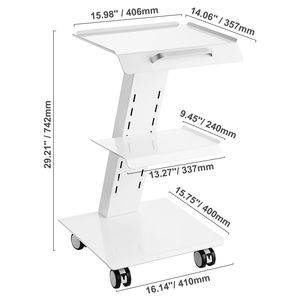 Carrello mobile in metallo a 3 ripiani con ruote girevoli e presa integrata per clinica/ufficio - Product Image 5