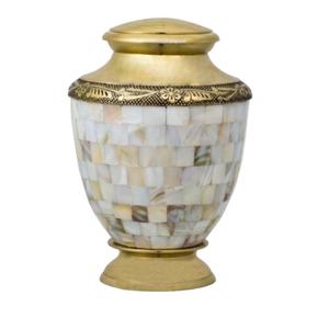 โกศใส่เถ้ากระดูกของคนจากยุโรปดีไซน์แม่มุกทองเหลืองโกศใส่เถ้ากระดูกสำหรับเป็นของชำร่วยงานหัตถกรรมโลหะสำหรับงานศพ - Product Image 1