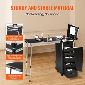 Professional Extra Large Rolling <b>Makeup</b> Train Case with Supporting Legs Aluminum Cosmetic Workbench Portable <b>Vanity</b> Trolley - Product Image 1