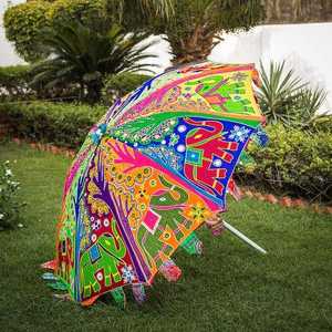 Sombrilla de Jardín Bohemia Hecha a Mano en India, Apertura Manual, Estructura de Metal y Algodón de Alta Calidad para Decoración del Hogar, Hotel o Playa - Product Image 4