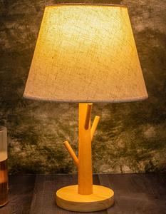 Wooden Table Lamp With Base Empire Shade White Fabric Scandinavian Design For Bedroom Decorative <b>Lighting</b> - Product Image 1