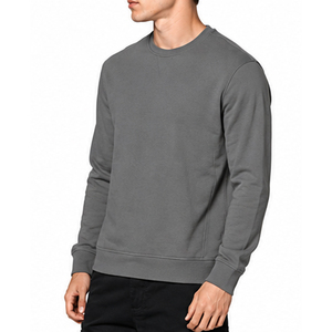Sweat-shirt gris à col rond pour homme, 100 % coton tricoté, coupe classique, couleur unie, pull décontracté, style automne 2026, vente en gros - Product Image 1