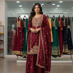 Robe Sharara ethnique de créateur avec broderie à la cordonnerie – Tenue de soirée haut de gamme - Product Image 2