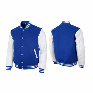 Chaqueta Varsity de Lona Azul Marino para Hombre, Mangas Blancas, Estilo Casual, Transpirable, Bordada, con un Solo Botón y Cuello Camisero, Corte Regular - Product Image 5