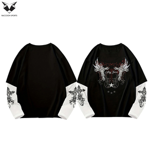 เสื้อยืดคอกลมทรงหลวมแบบ 2 in 1 สีตัดต่อ ดีไซน์ใหม่ล่าสุด คุณภาพเยี่ยม มีหลายสี สำหรับผู้ใหญ่ รับผลิตแบบ OEM - Product Image 6