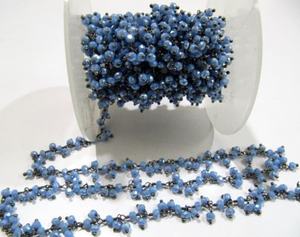 Blue Chalcedony Rondelle Faceted Dangling Hydro Quartz <b>Cluster</b> Chain - Product Image 1