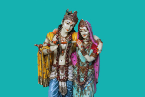 Statue artisanale en résine de Radha Krishna jouant de la flûte, artisanat Nirmala |   Paire d'idoles colorées de dieux hindous indiens pour le temple domestique - Product Image 5