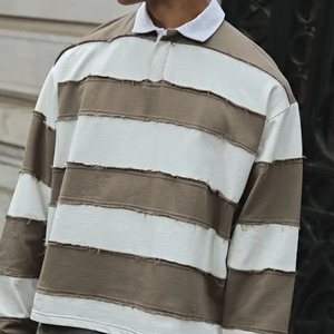 Wholesale 100% Cotton <b>Men</b> <b>Long</b> <b>Sleeve</b> Striped Rugby <b>Shirt</b> Color Blocked Casual Woven Fabric Regular Length Loose <b>Men's</b> <b>Shirts</b> - Product Image 1