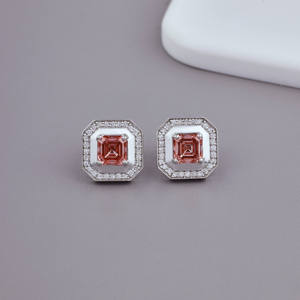 Luxury Pink Moissanite Diamond <b>Stud</b> Earrings White Gold Octagon Halo Earrings Asscher Cut Stone Fine Jewelry - Product Image 4