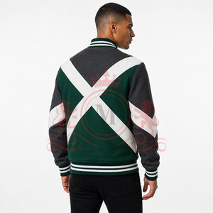 Best Selling Green <b>White</b> Cross Panel Letterman <b>Jacket</b> Soft Fabric Ribbed Cuffs Modern Street Style Everyday Comfort - Product Image 4