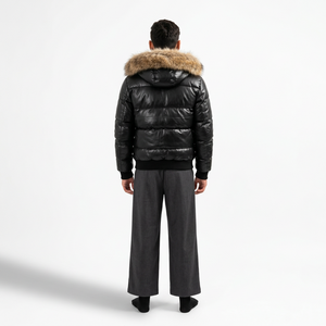 Men's Hooded Puffer Jacket Breathable Windproof Fleece Filling Winter Casual Coat Solid Color Zipper Front <b>Fur</b> <b>Trim</b> Regular Fit - Product Image 6