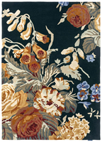 Tapis bleu marine à motifs floraux, tapis traditionnel en laine tufté à la main, design de jardin vintage