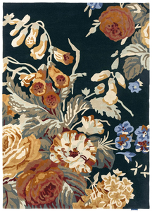 Navy Blue Floral Rug Traditional Botanical Hand Tufted Wool Area <b>Carpet</b> Vintage <b>Garden</b> Design - Product Image 1