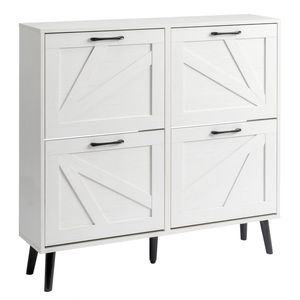 Mobile contenitore con anta a battente a maniglia singola, 4 cassetti ribaltabili, in metallo nero, melaminico, truciolato e legno massello nero, con gambe affusolate - Product Image 3
