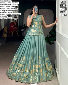 Elegante Lehenga Choli Tradicional Bhandhani con Brillo, Protección Solar para Mujer, Ideal para Fiestas de Diwali - Product Image 3