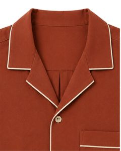 Customized <b>Rust</b> Brown Oversized Casual Men Shirt Contrast Piping Half Sleeve Cuban Collar Summer Streetwear Fashion <b>Top</b> Wear - Product Image 5