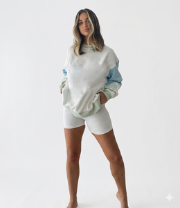 Womens Crewneck Sweatshirt Slouchy Drop Shoulder Color Block Pastel Tricolor Pullover Fleece - Product Image 1