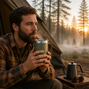 Gobelet isotherme en acier inoxydable sans BPA de 24 oz avec poignée, réutilisable, isolé sous vide, avec couvercle, pour le camping, le bureau - Product Image 3