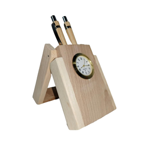 Support à stylos en bois avec horloge, porte-crayons de bureau et horloge quotidienne intégrée - Product Image 6