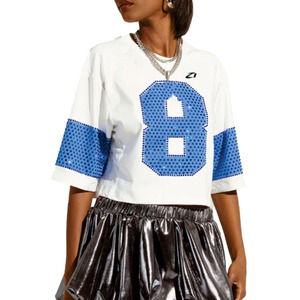 Camiseta de Fútbol Americano Personalizada para Mujer con Pedrería, Camiseta Corta de Primera Calidad, Top de Moda de Manga Corta, Fabricante OEM de Marca Privada - Product Image 3
