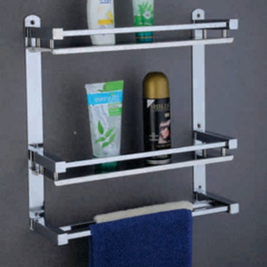 Porte-serviettes mural en acier inoxydable à trois niveaux SOON, 40 cm, finition chromée, écologique, moderne, pour salle de bain, 3 barres, crochets - Product Image 1