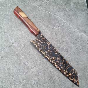 Cuchillo de Chef Estilo Japonés de 8 Pulgadas, Acero Damasco VG10, Mango de Madera Estabilizada, Logotipo Personalizado, Funda de Cuero Hecha a Mano - Product Image 4