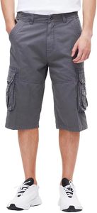 Shorts cargo pour hommes, couleur unie, taille mi-haute, respirant, en toile, style décontracté, longueur bermuda, poches, fermeture boutonnée - Product Image 3