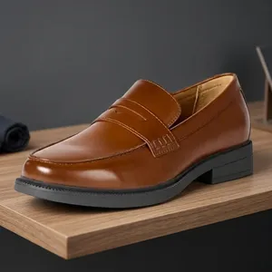 รองเท้าโลฟเฟอร์หนังแท้ OEM ODM ไซส์ 38-45 หนังวัว พื้นยาง EVA สีดำ หนา น้ำหนักเบา ปักโลโก้ พื้นรองเท้าแบบทางการ สำหรับธุรกิจและงานแต่งกาย - Product Image 4