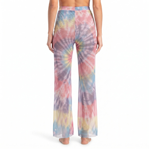 Leggings de Cintura Alta con Tie Dye y Malla Transparente, Pantalones Largos Elásticos de Punto para Mujer, Translúcidos, para Todas las Temporadas - Product Image 3
