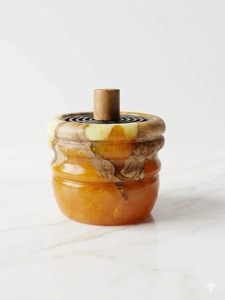 Luxury Resin and Natural Sandalwood Arabic Oud Burner Handmade Bakhoor <b>Incense</b> <b>Holder</b> with Contemporary Finish Religious - Product Image 2