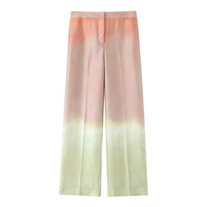 Pantalones Elegantes de Pierna Ancha con Degradado de Color, Satinados, Largos, Holgados, de Verano para Mujer, 100% Algodón, Transpirables y de Secado Rápido - Product Image 1